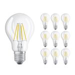 Confezione Multipack 10x Osram CLASSIC LED E27 Pera Filamento Chiara 4W 470lm - 827 Bianco Molto Caldo | Sostitutiva 40W